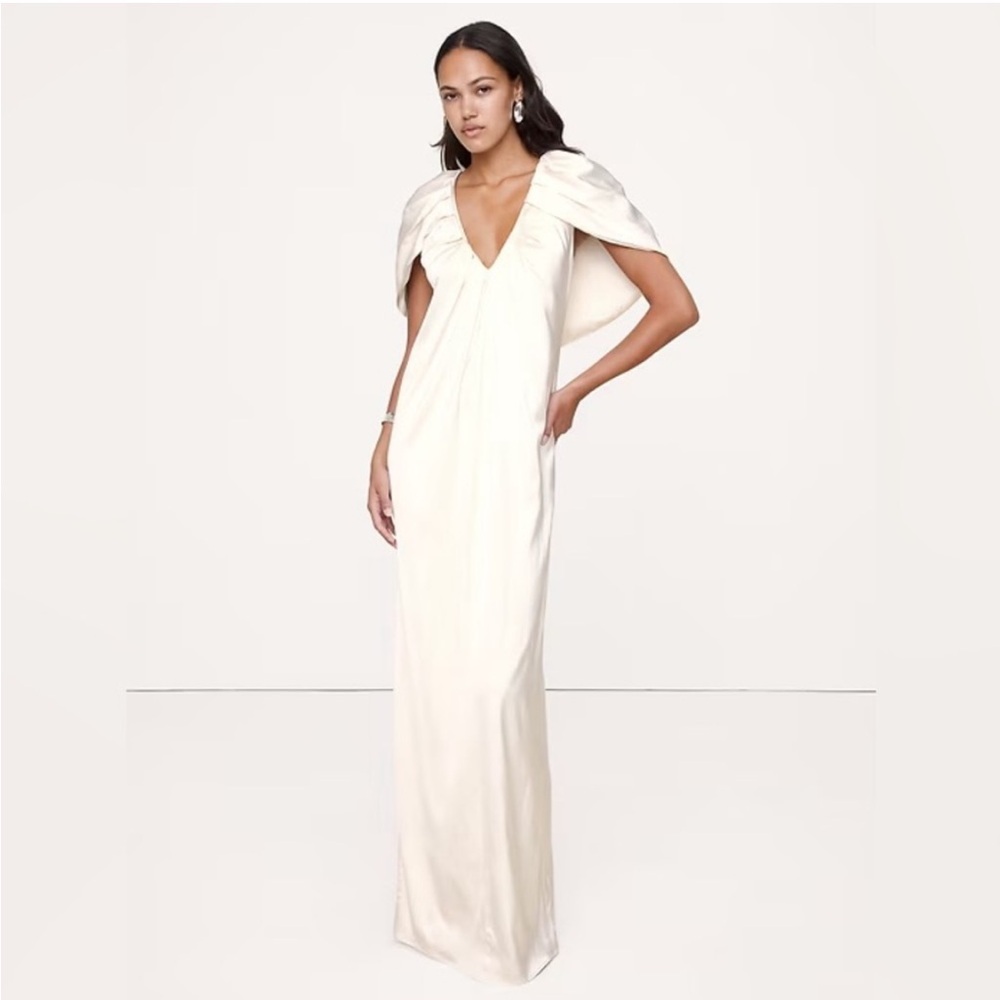 Nwt! Banana Republic Stretch-Satin Cape Maxi Dress